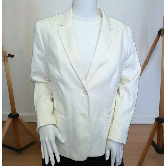 Banana Republic Linen Blend Blazer Shrunken Style 3/4 Sleeve OffWhite Women's 10 - Picture 2 of 10